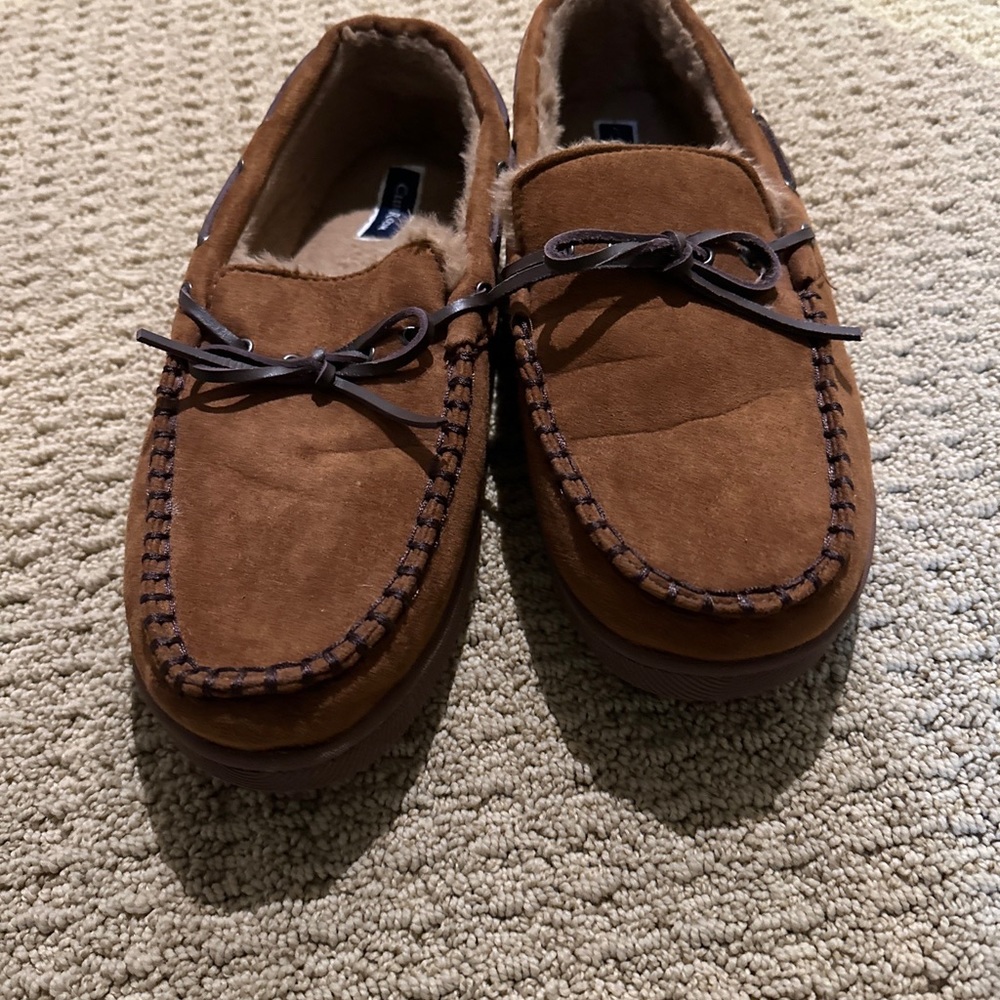 Club Room Mens Slip-On Moccasin Faux-Fur Slippers Brown X-large 12Very Light Use